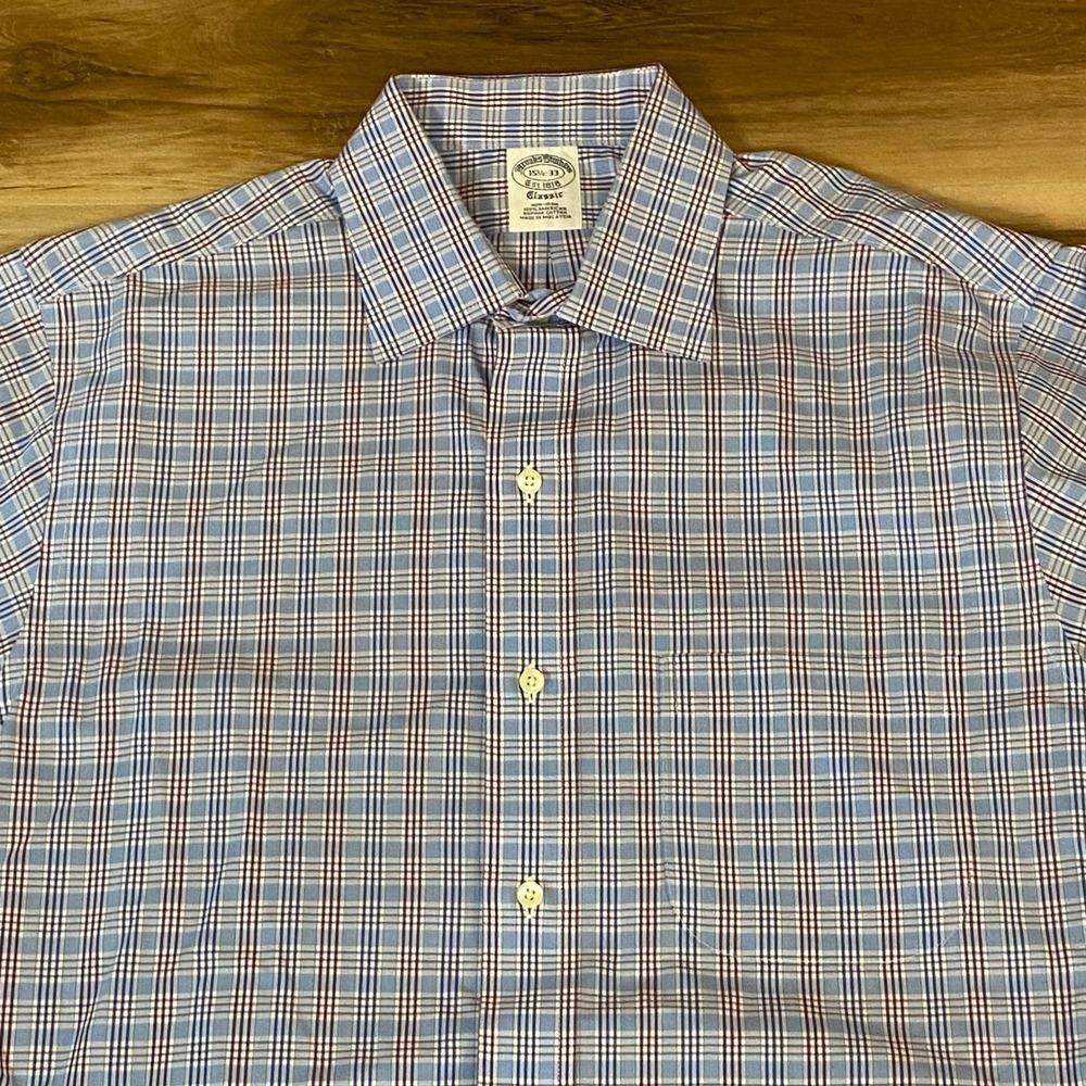 Brooks Brothers Shirt Mensโ 15.5-33 Classic Fit Plaid Button Up Non-Iron